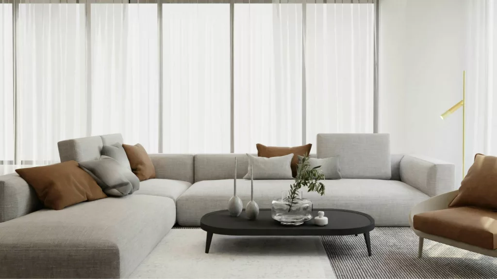 現代輕奢風客廳用一張高質感沙發營造視覺焦點